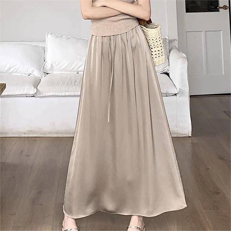 氣質中長高腰緞面半身裙