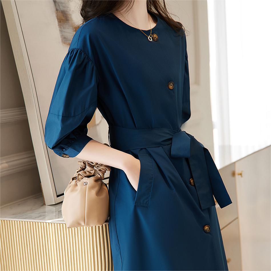 優雅圓領燈籠袖收腰連身裙