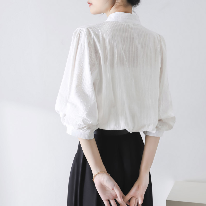 法式立領中袖燈籠袖襯衫