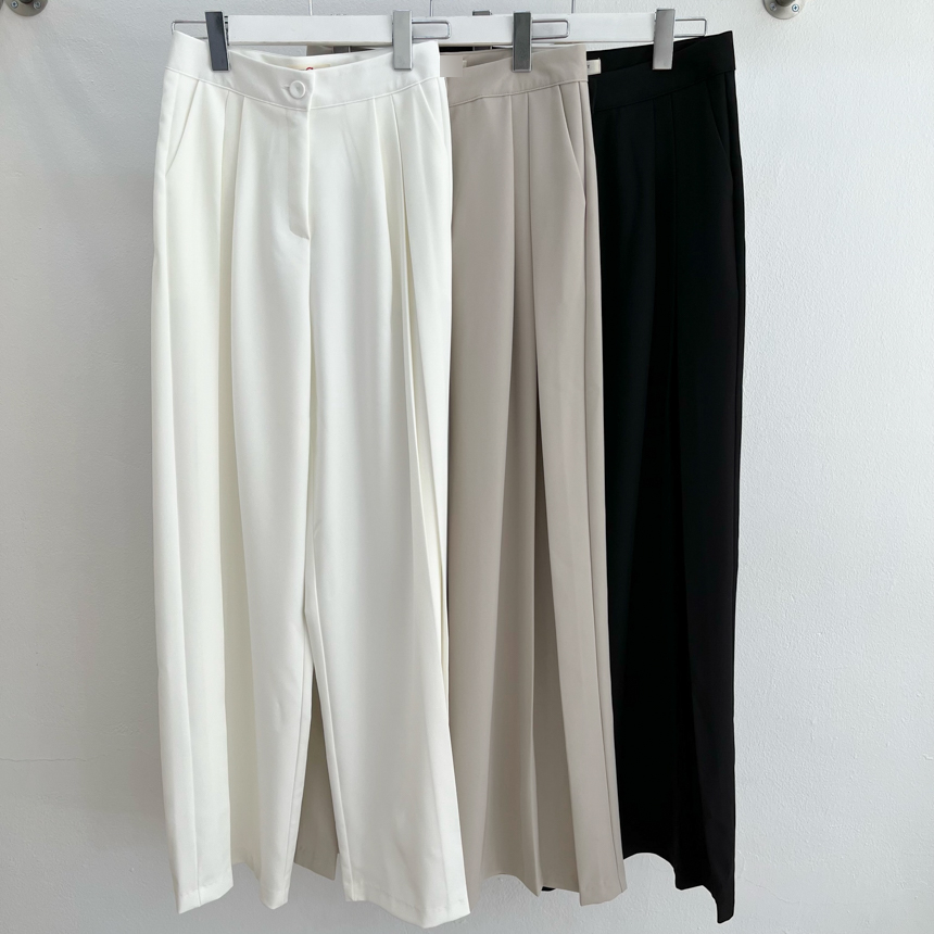 韓版壓褶高腰垂感闊腿西裝長褲