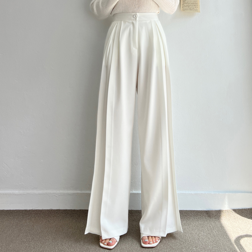 韓版壓褶高腰垂感闊腿西裝長褲