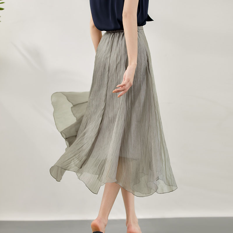 浪漫木耳邊不規則中長雪紡半身裙