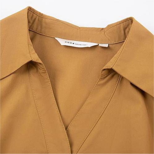 簡約純色繫帶襯衫連身裙