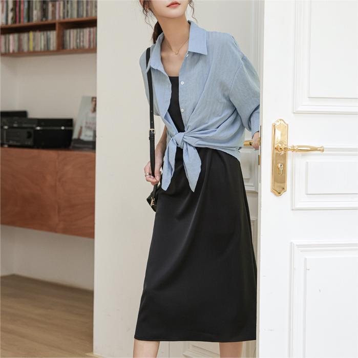 甜美純色不規則吊帶連身裙