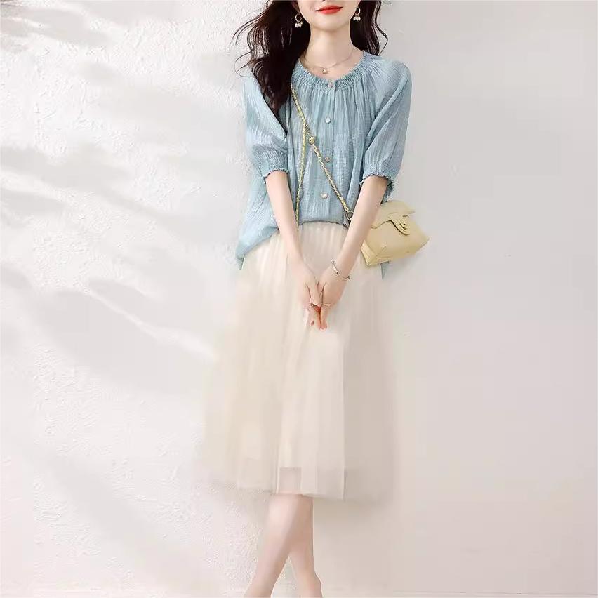 韓系純色圓領短袖襯衫