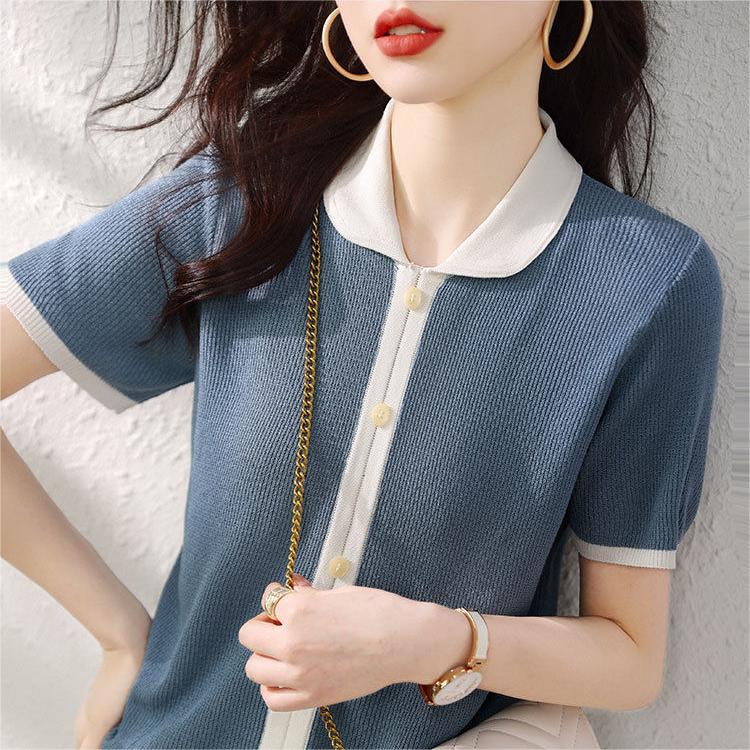 別緻娃娃領短袖針織衫