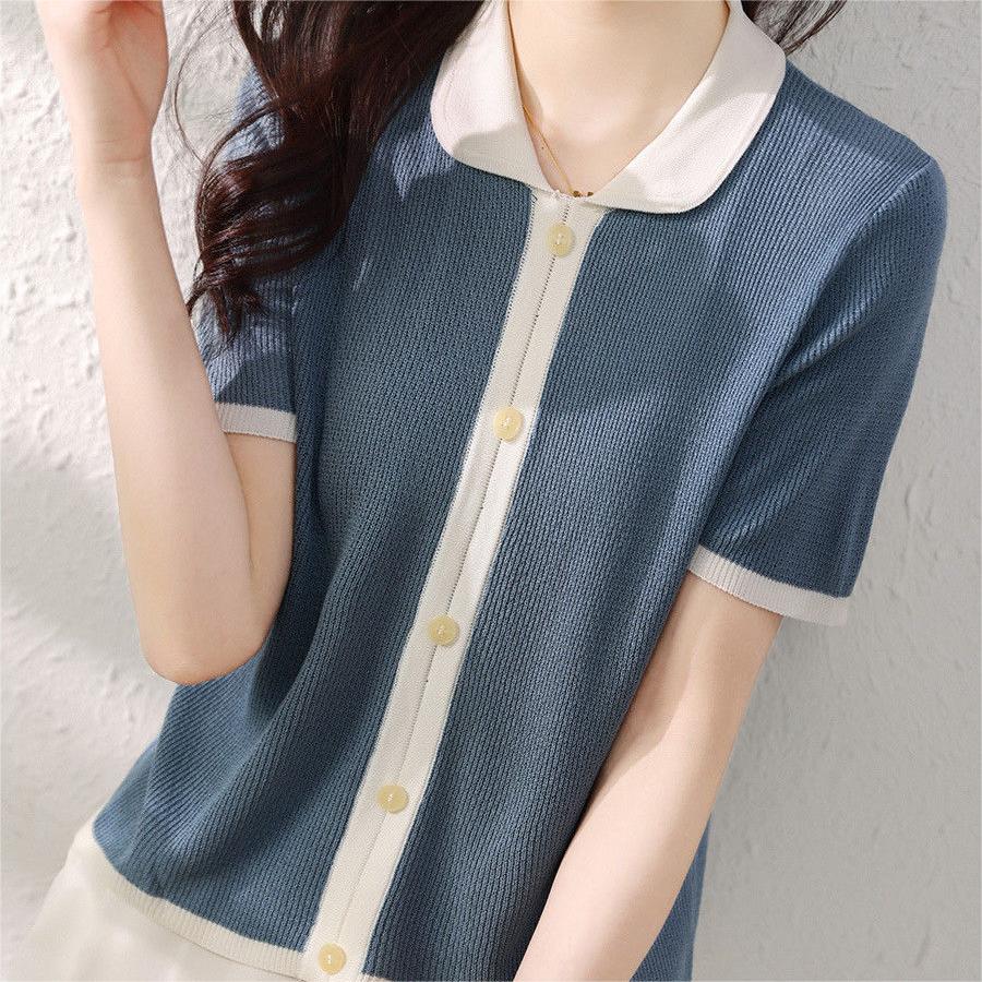 別緻娃娃領短袖針織衫