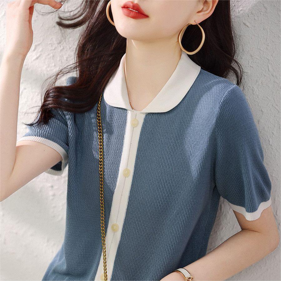 別緻娃娃領短袖針織衫