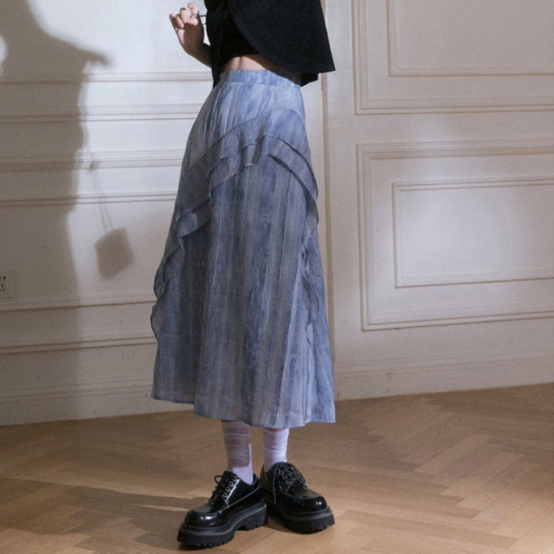 個性水墨波紋雙層荷葉半身裙