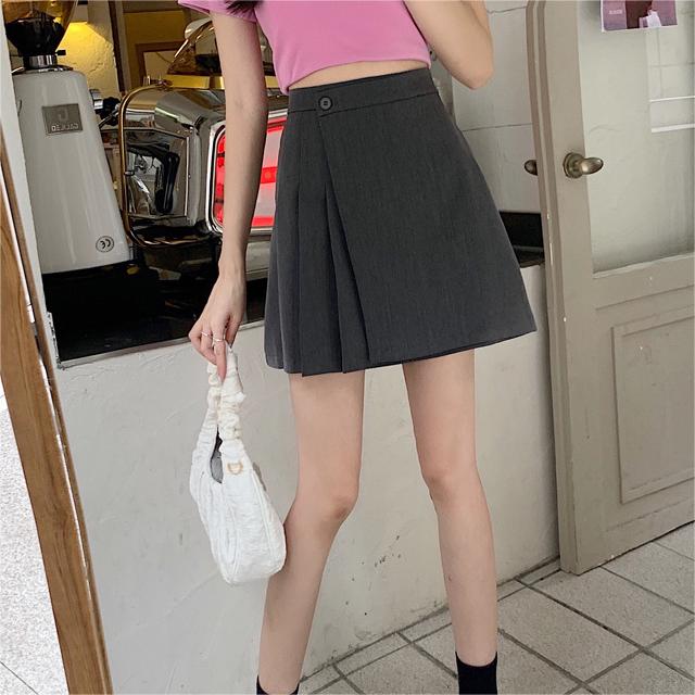 減齡純色西裝高腰百褶半身裙