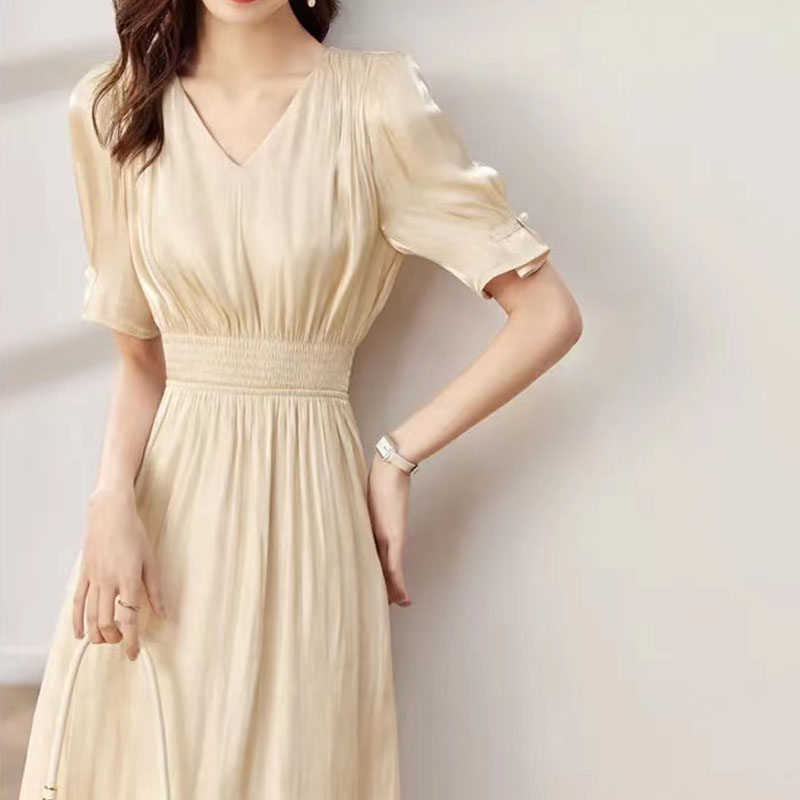 氣質人魚姬V領透氣收腰A字洋裝