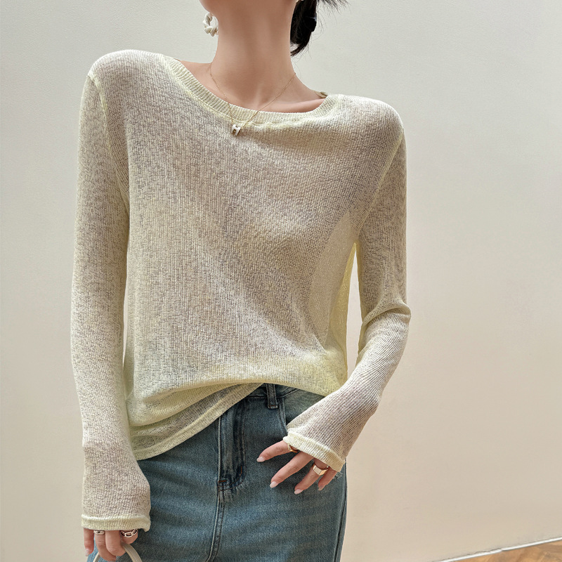 慵懶風薄款防曬麻料針織罩衫