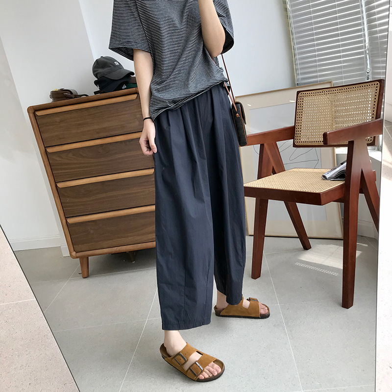 休閒輕薄透氣純色九分褲