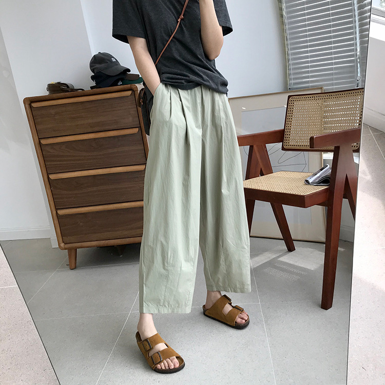 休閒輕薄透氣純色九分褲