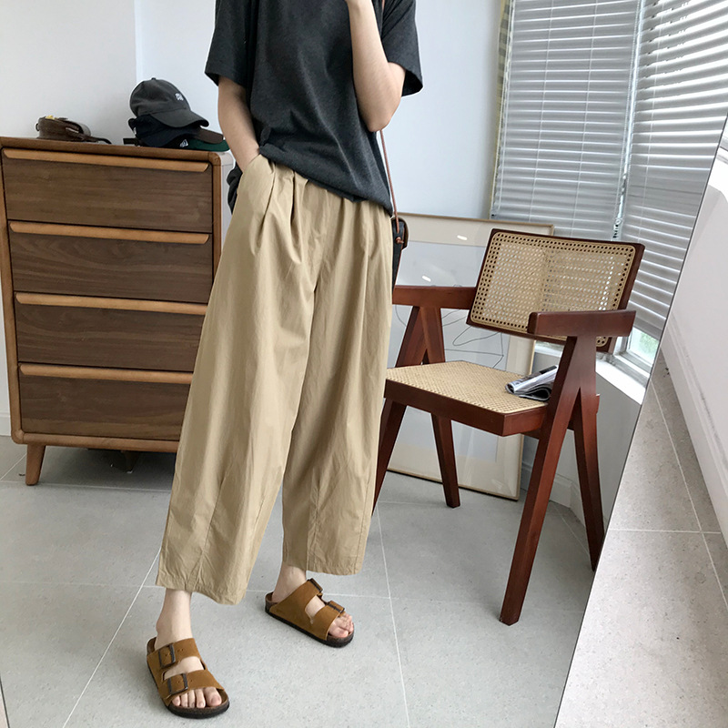 休閒輕薄透氣純色九分褲