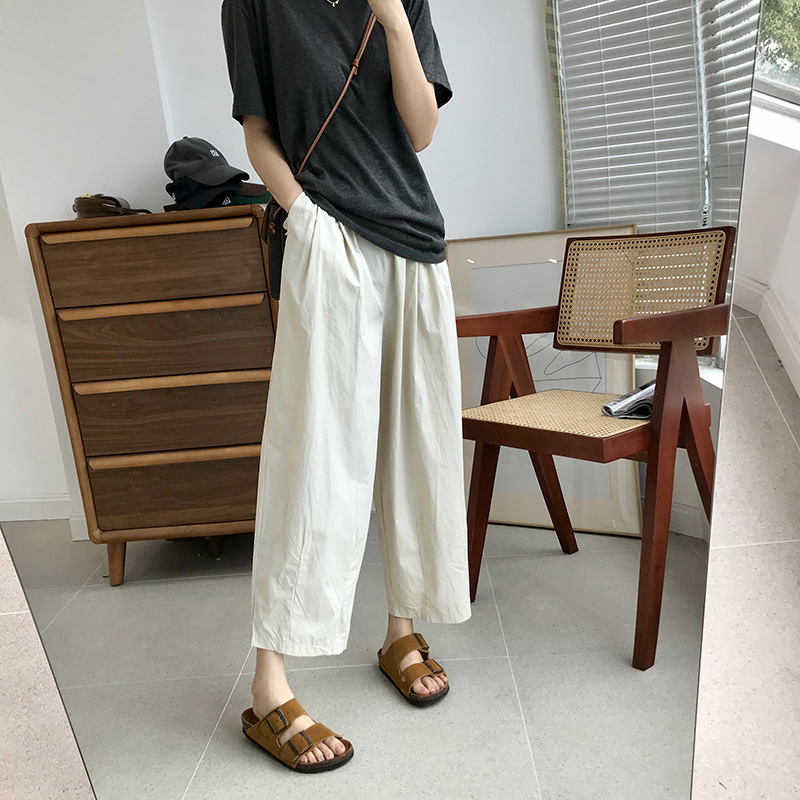 休閒輕薄透氣純色九分褲