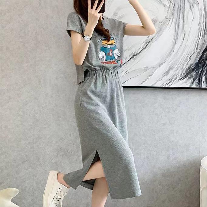 休閑卡通印花T恤洋裝