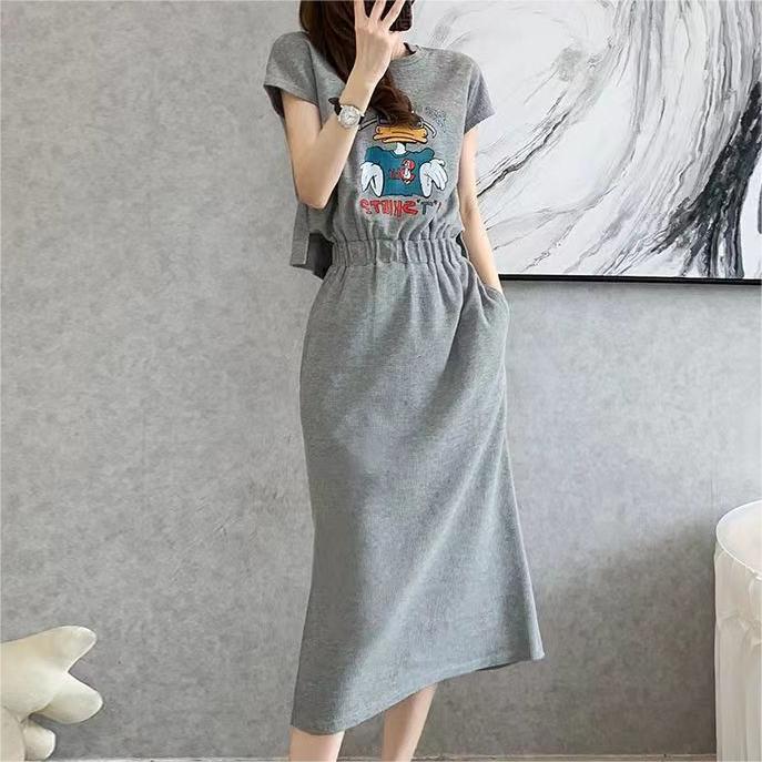 休閑卡通印花T恤洋裝
