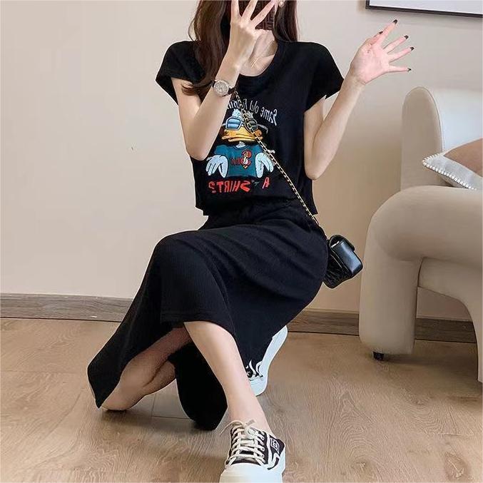 休閑卡通印花T恤洋裝