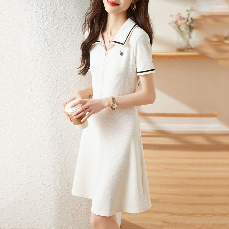 簡約撞色翻領短袖連身裙