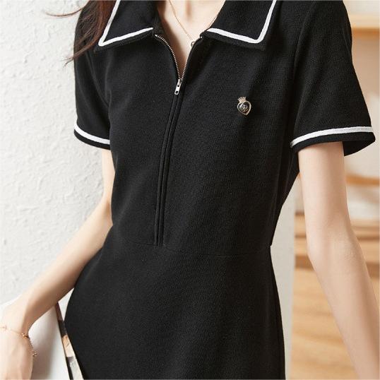 簡約撞色翻領短袖連身裙