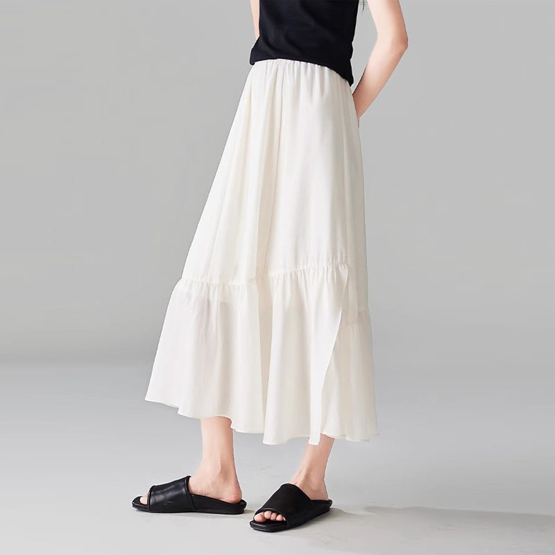 優雅氣質純色高腰半身裙