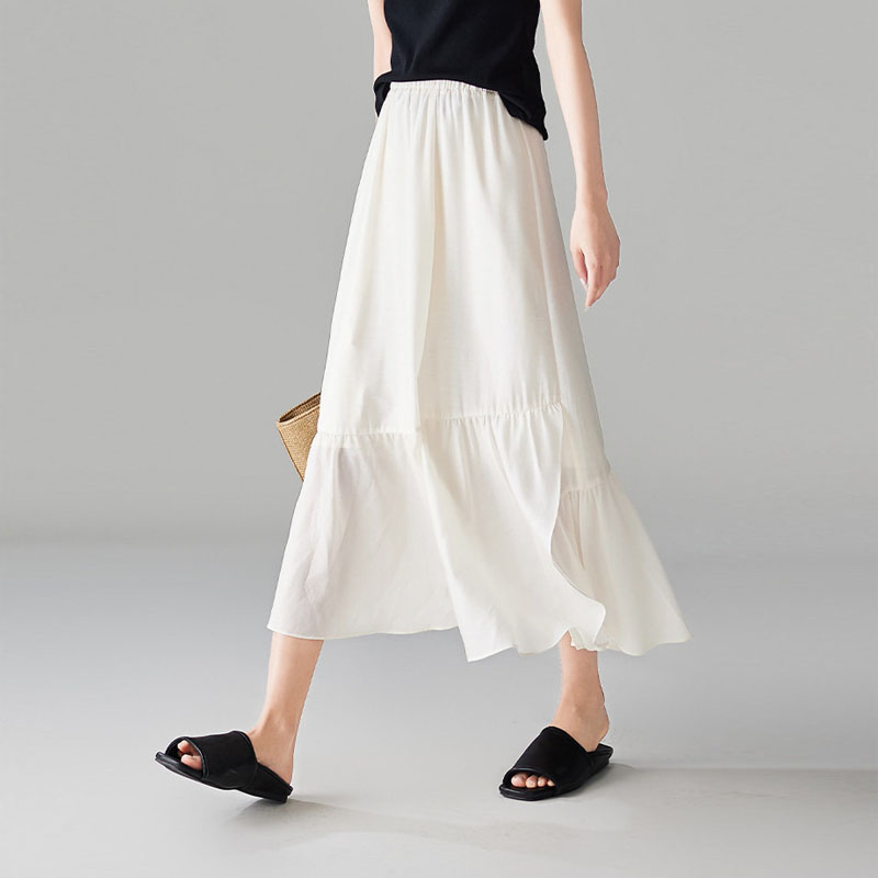 優雅氣質純色高腰半身裙