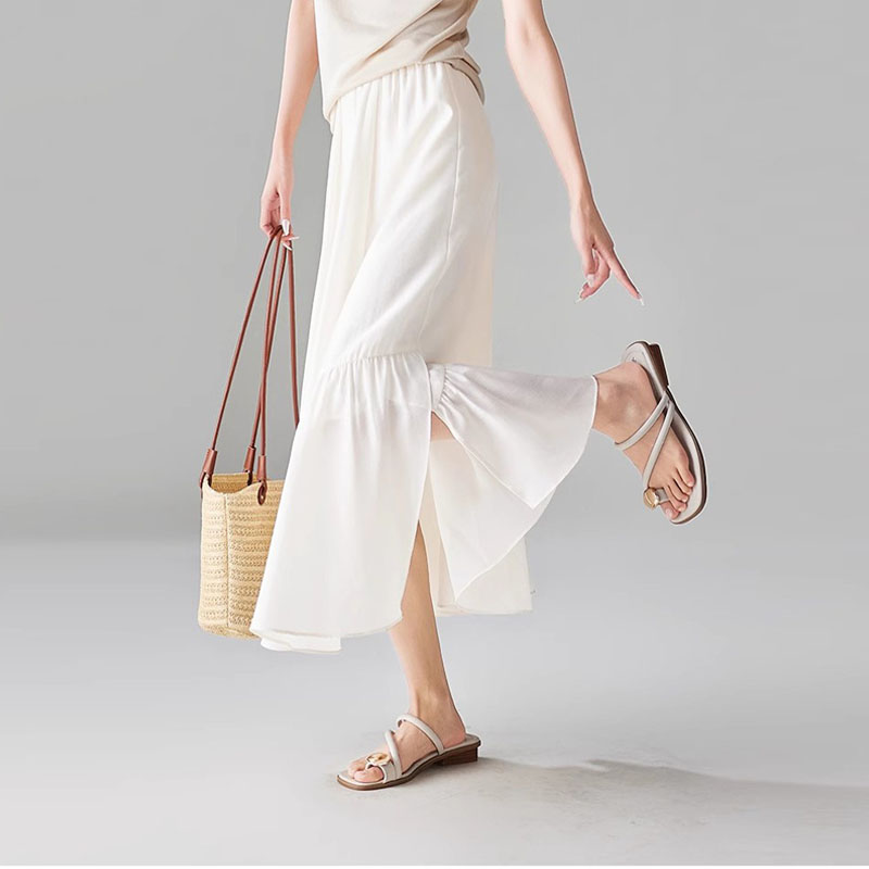 優雅氣質純色高腰半身裙