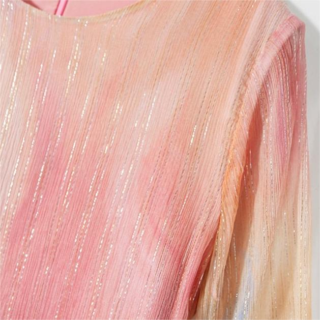 甜美漸層暈染不規則下擺繫帶連身裙