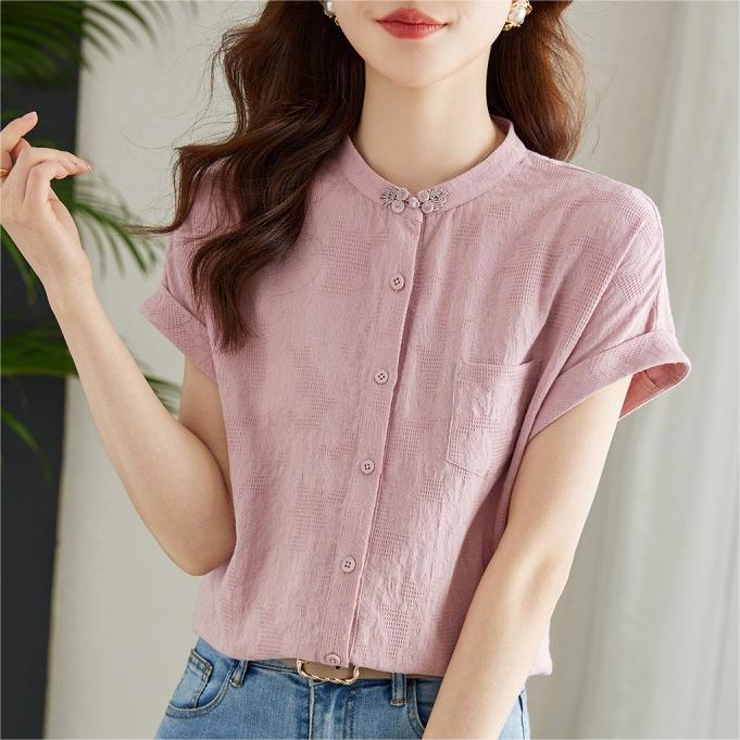 新中式國風盤扣立領棉麻襯衫