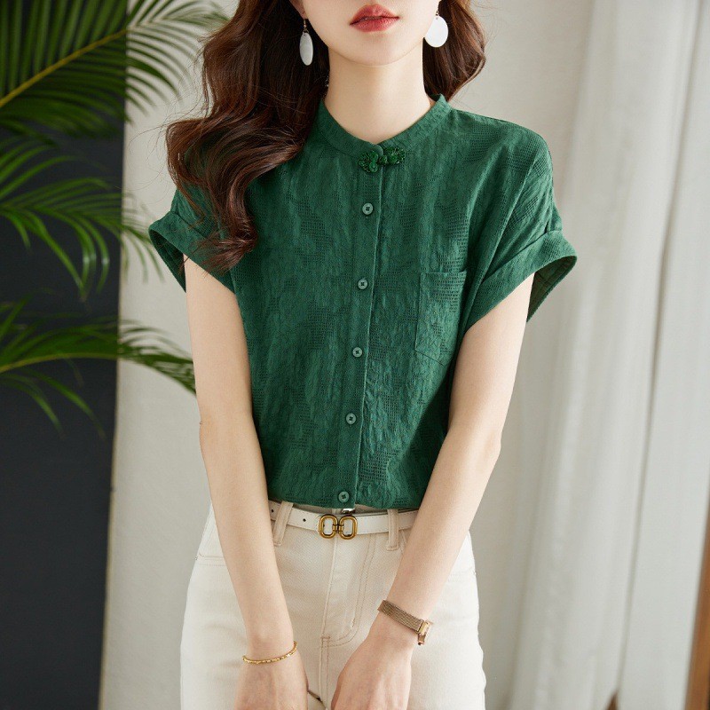 新中式國風盤扣立領棉麻襯衫