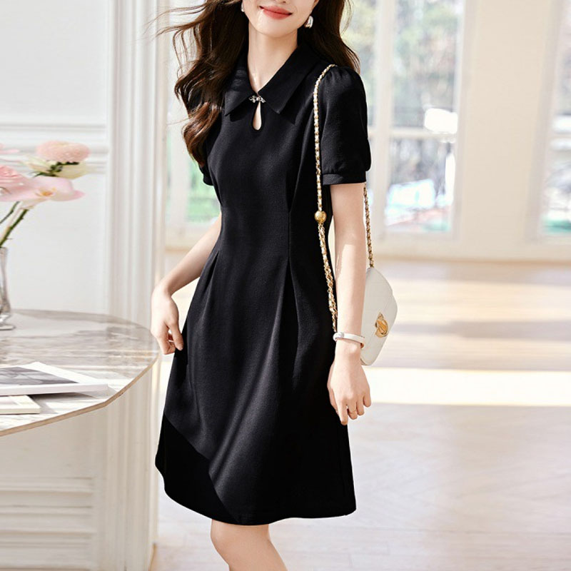 氣質泡泡袖POLO領收腰連身裙