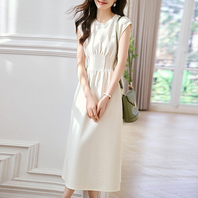 氣質純色收腰背心連身裙