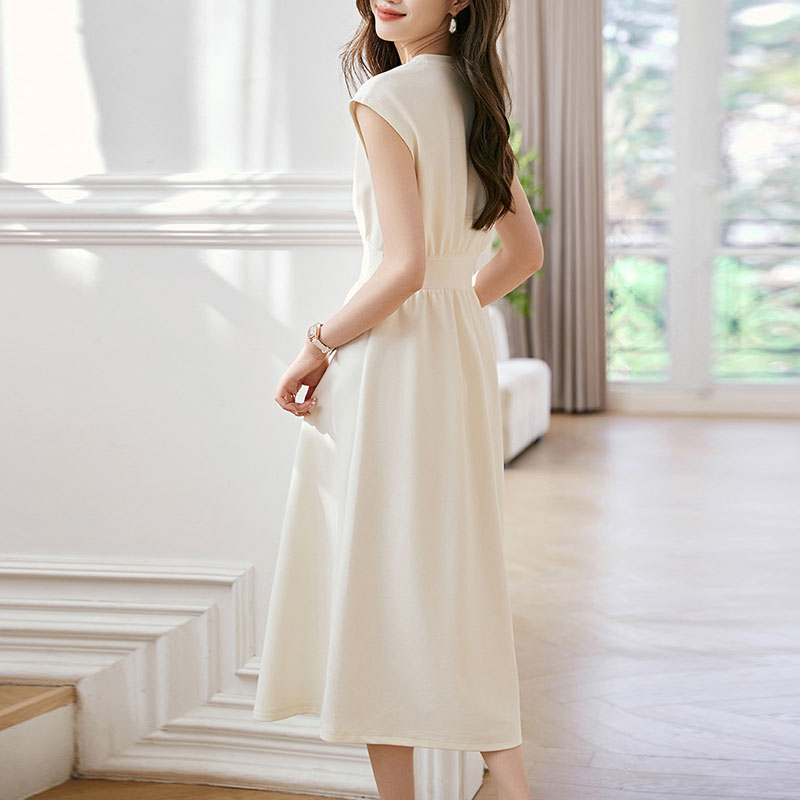 氣質純色收腰背心連身裙