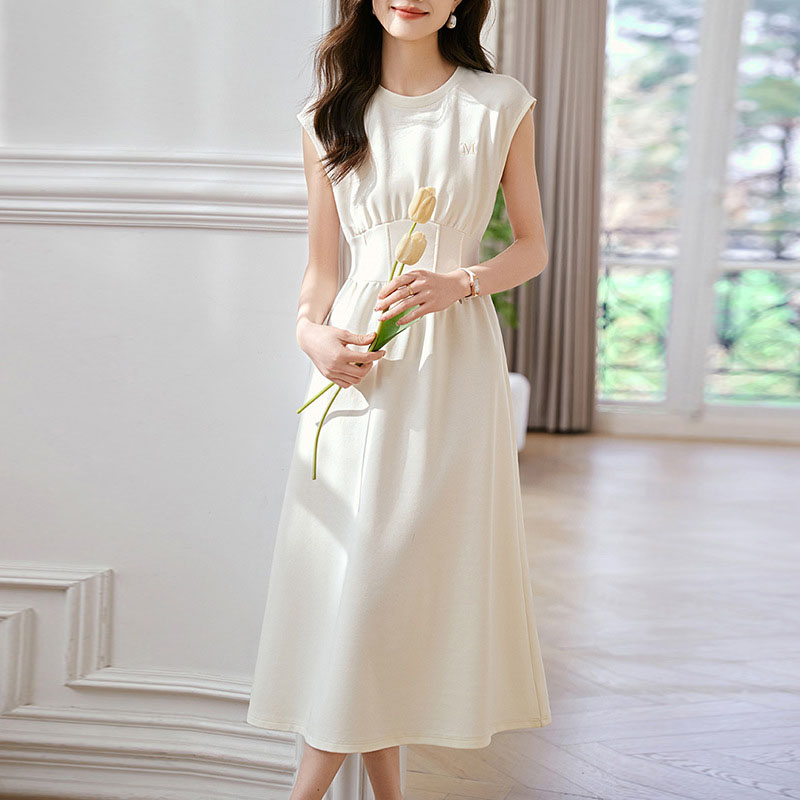 氣質純色收腰背心連身裙