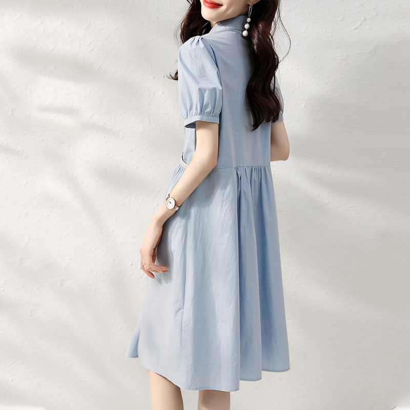 簡約純色收腰襯衫連身裙