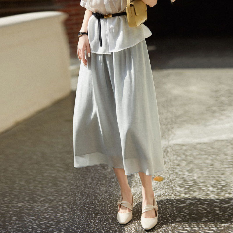 氣質純色襯衫半身裙兩件套【不含腰帶，絲巾】