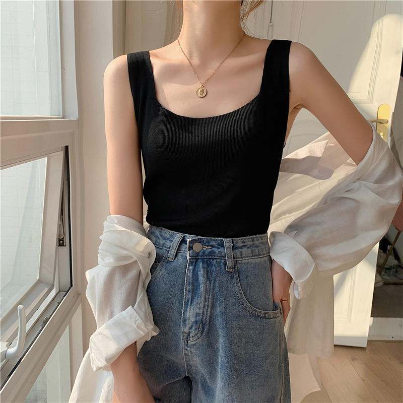 設計感純色無袖外穿針織小吊帶