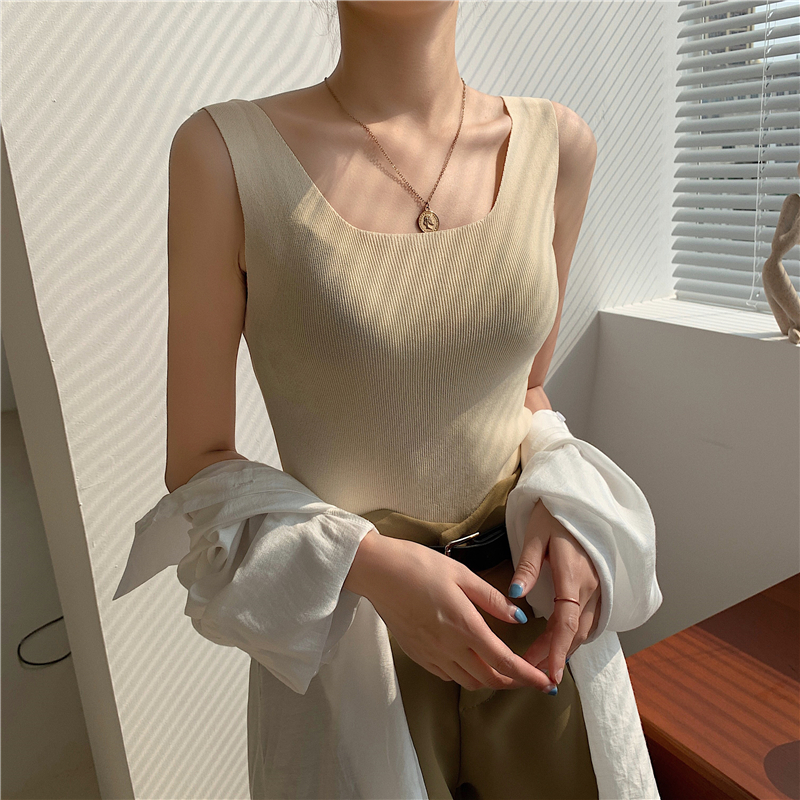 設計感純色無袖外穿針織小吊帶