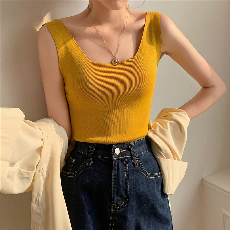 設計感純色無袖外穿針織小吊帶