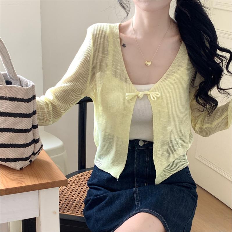 簡約外搭披肩冰絲針織防曬衣開襟衫