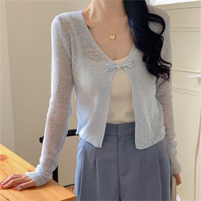 簡約外搭披肩冰絲針織防曬衣開襟衫