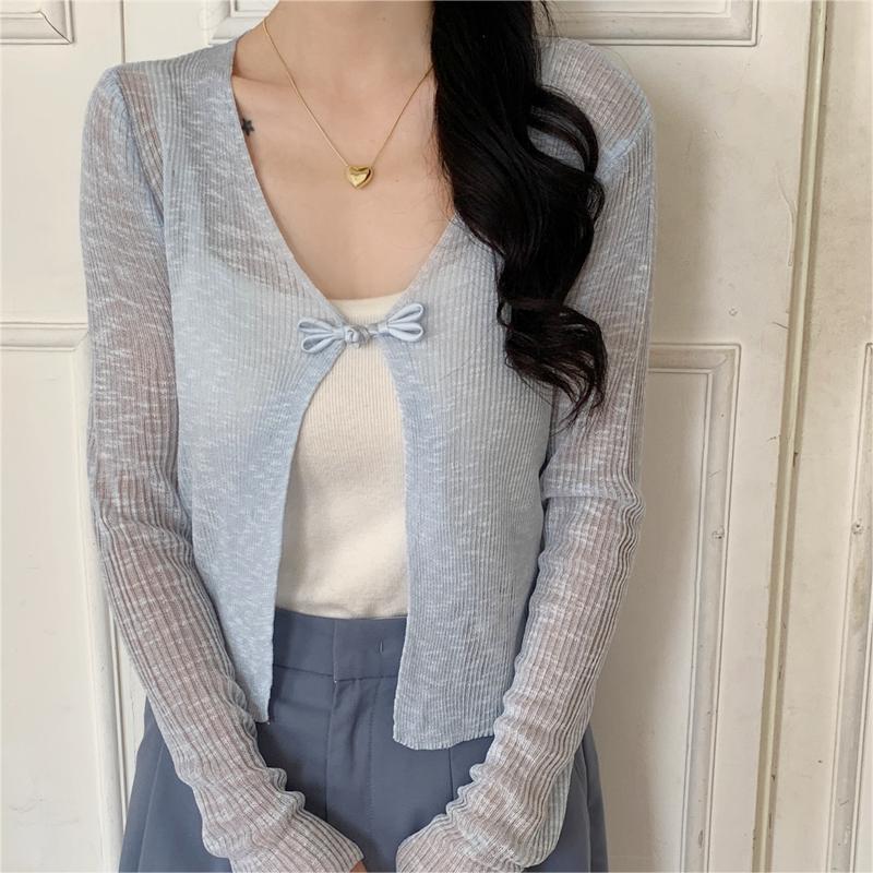 簡約外搭披肩冰絲針織防曬衣開襟衫