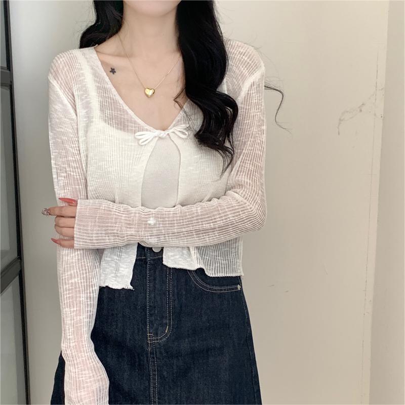 簡約外搭披肩冰絲針織防曬衣開襟衫