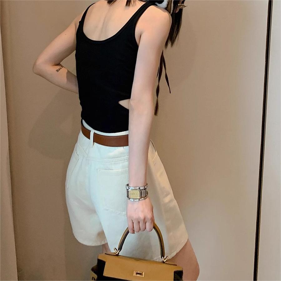 韓版純色高腰A字短褲