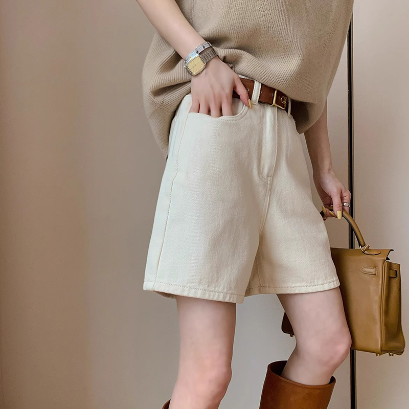韓版純色高腰A字短褲