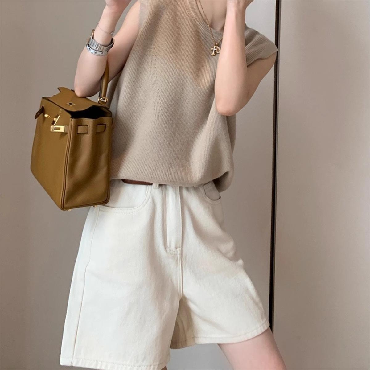 韓版純色高腰A字短褲