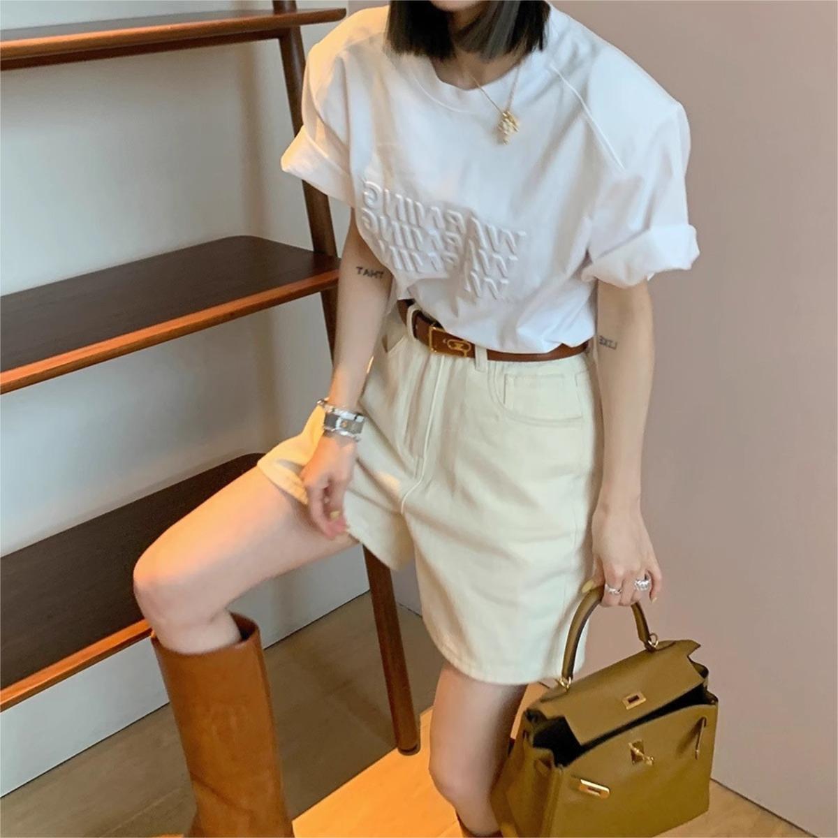 韓版純色高腰A字短褲