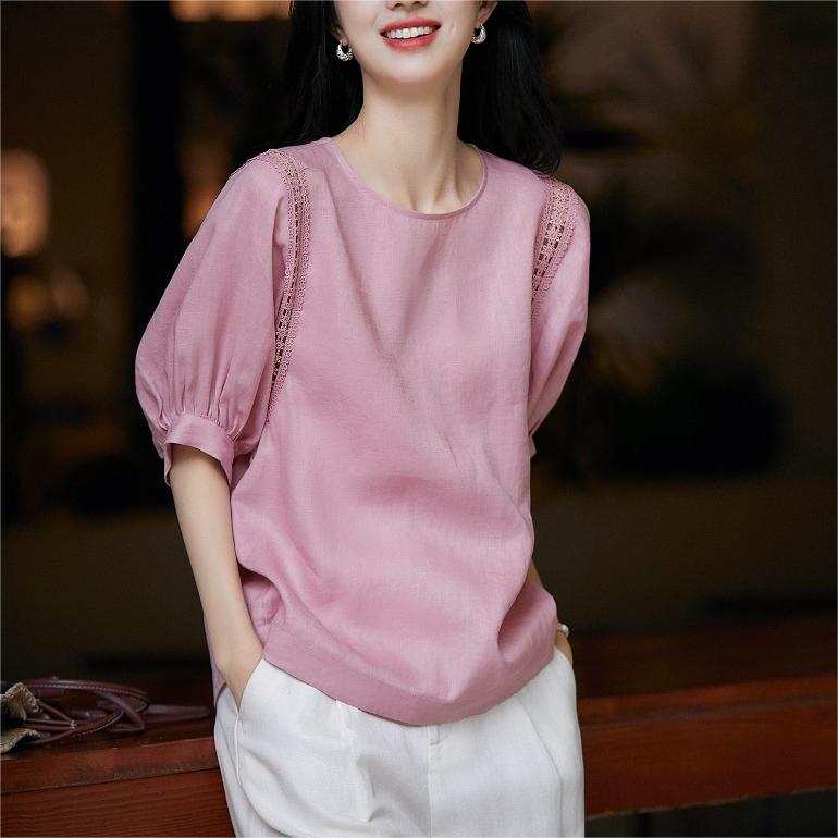 休閑減齡短袖燈籠袖T恤