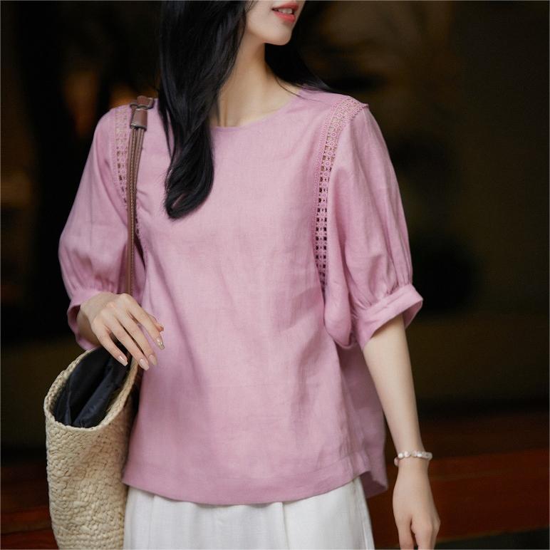 休閑減齡短袖燈籠袖T恤